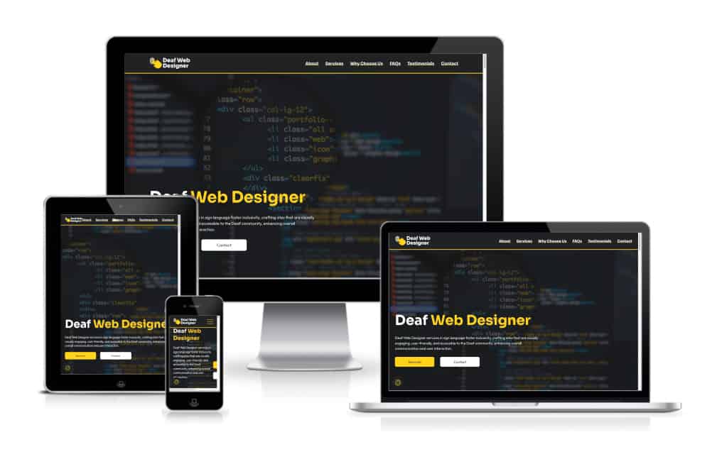 A laptop, tablet, and phone displaying a website design.